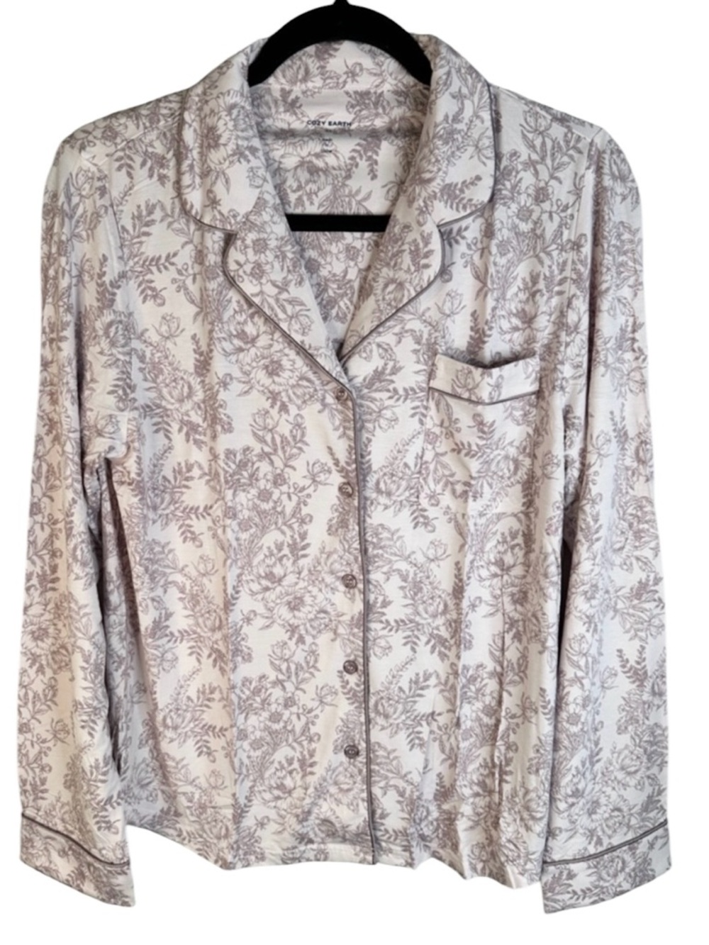 Cozy Earth Womens Bamboo Stretch Knit Classic Long Sleeve Pajama Top Lilac Toile